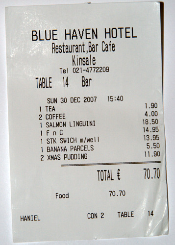 Blue Haven Receipt