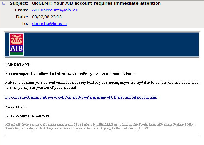 AIB phishing email