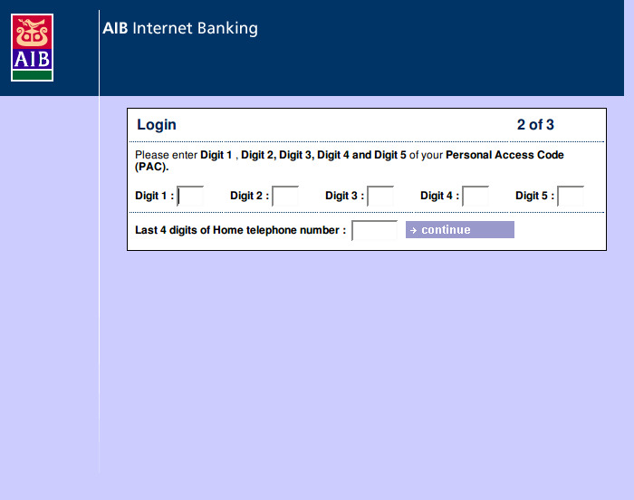 Fake AIB login screen